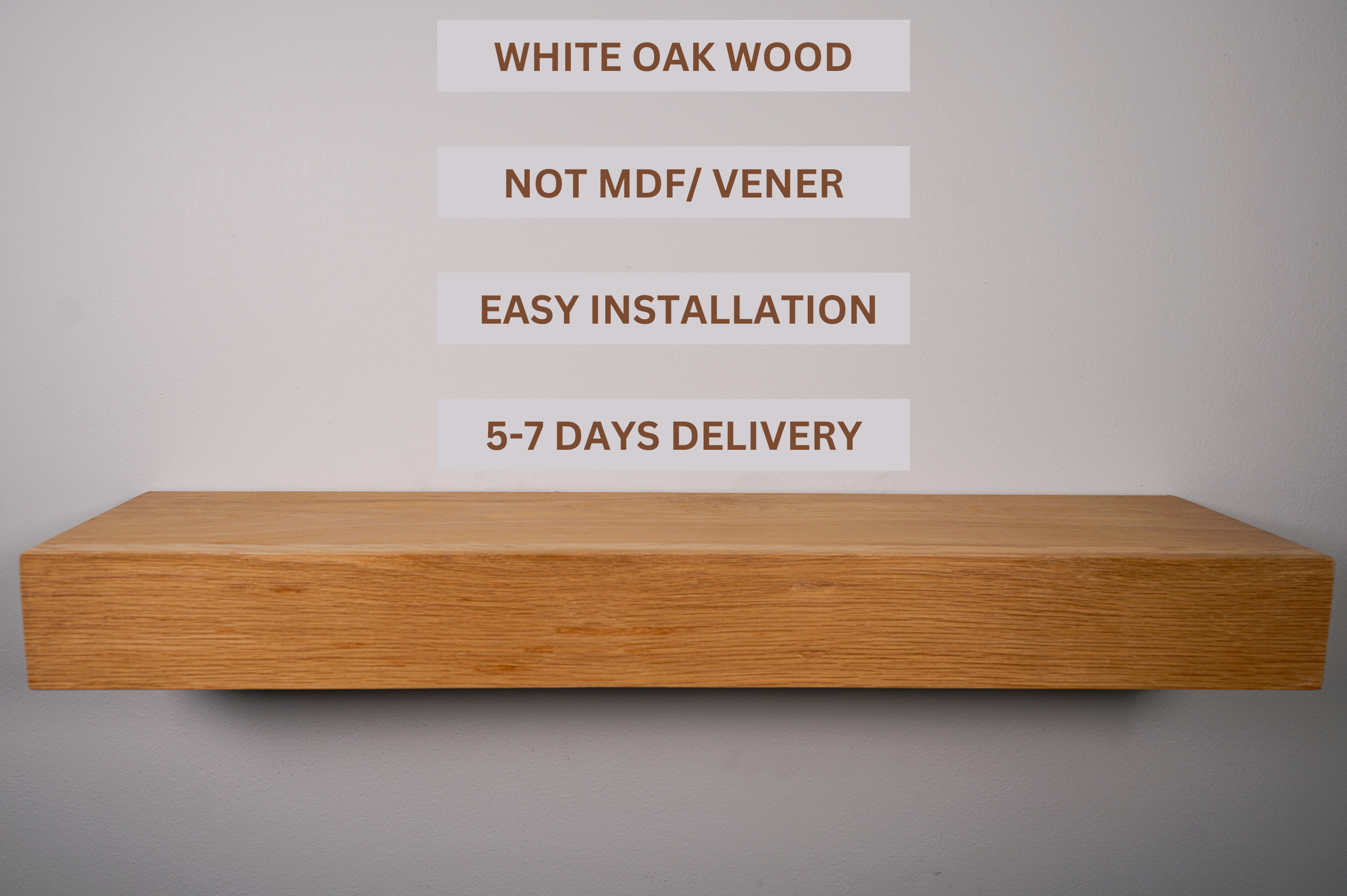 3" Thick White Oak Floating Shelf