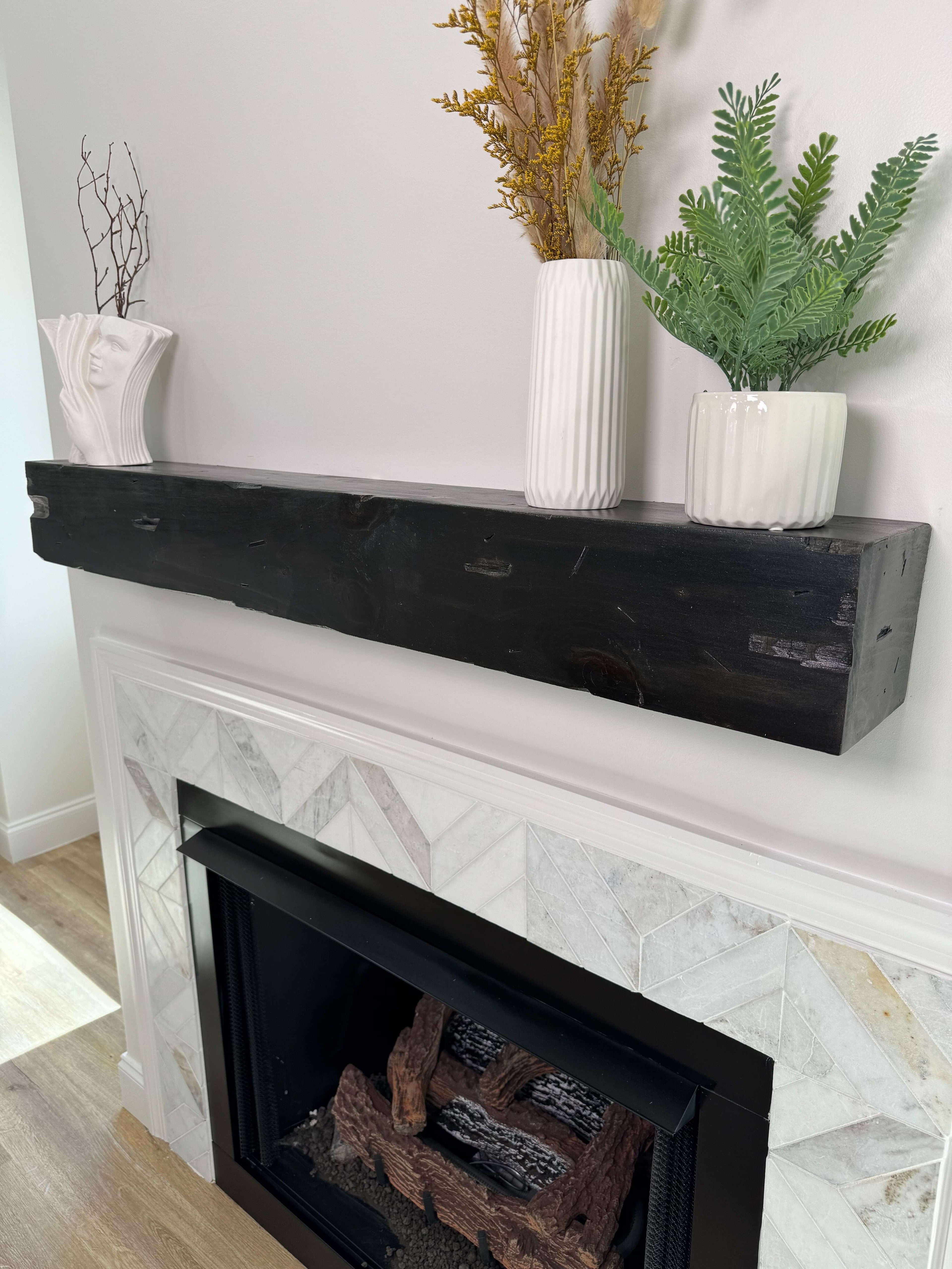 Distressed fireplace mantel