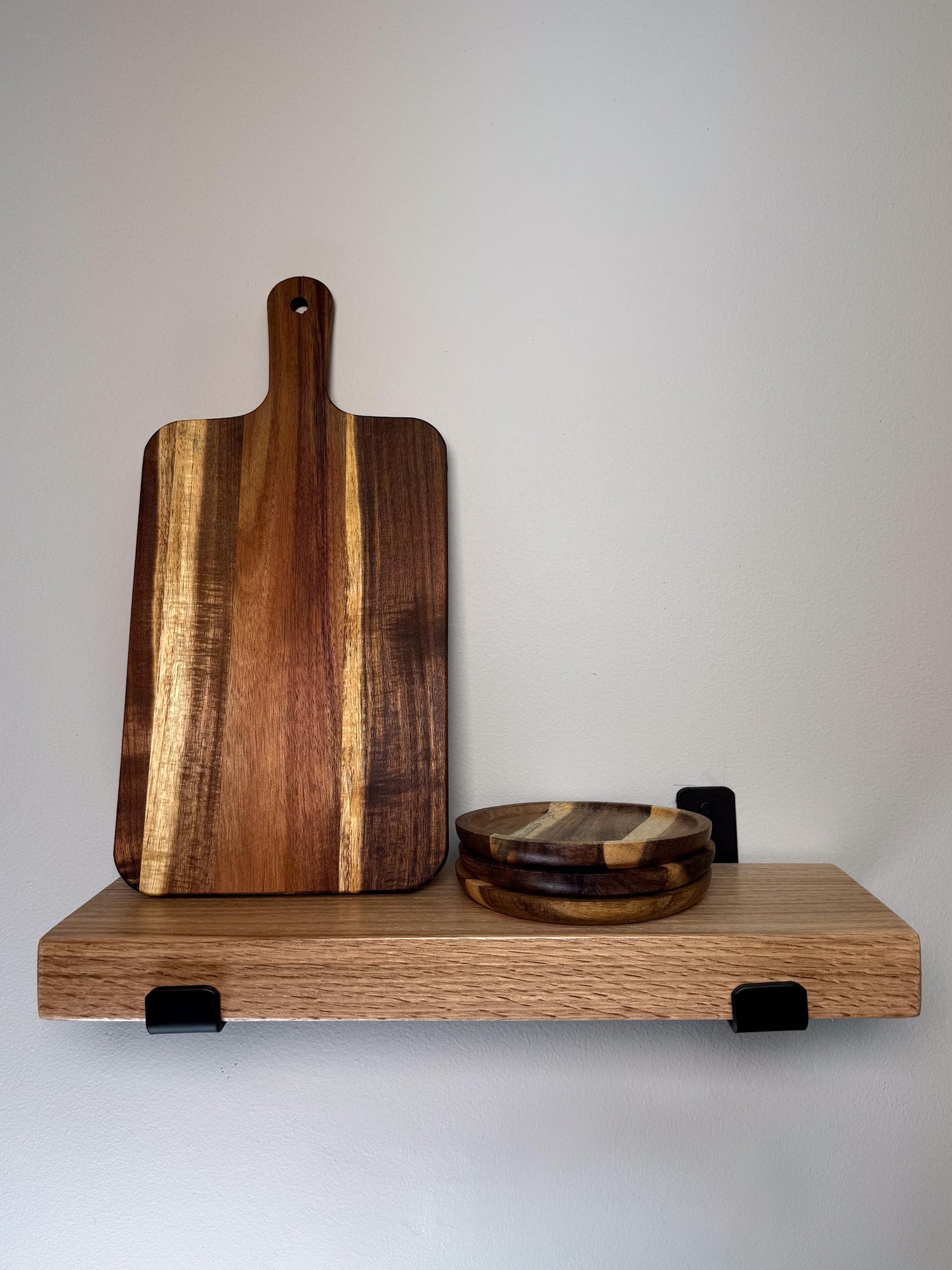 Red oak shelves with brackets