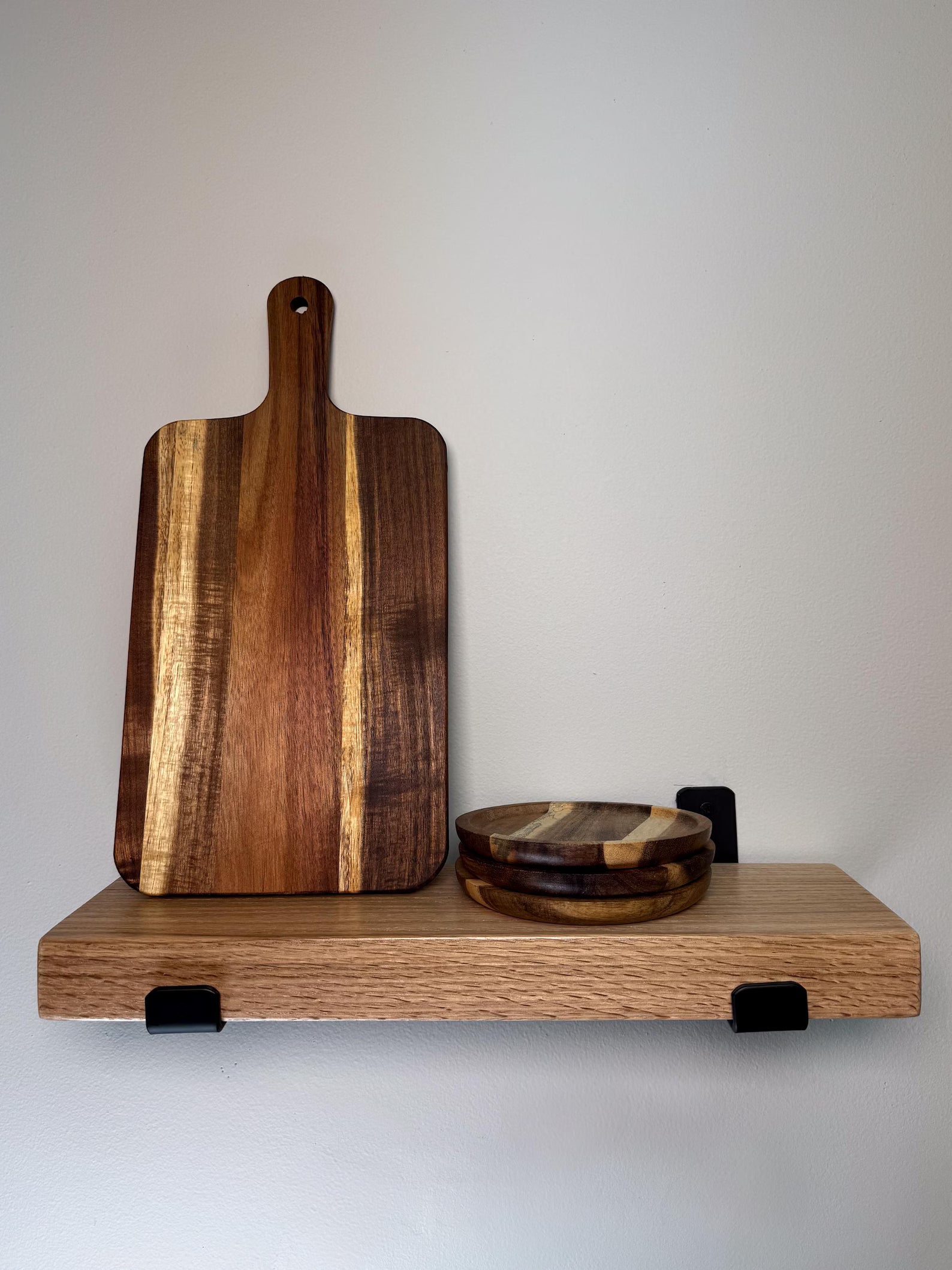 Red oak shelves with brackets