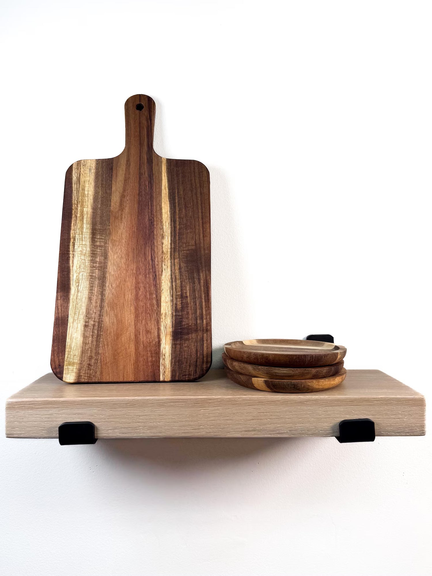 White oak shelves with brackets
