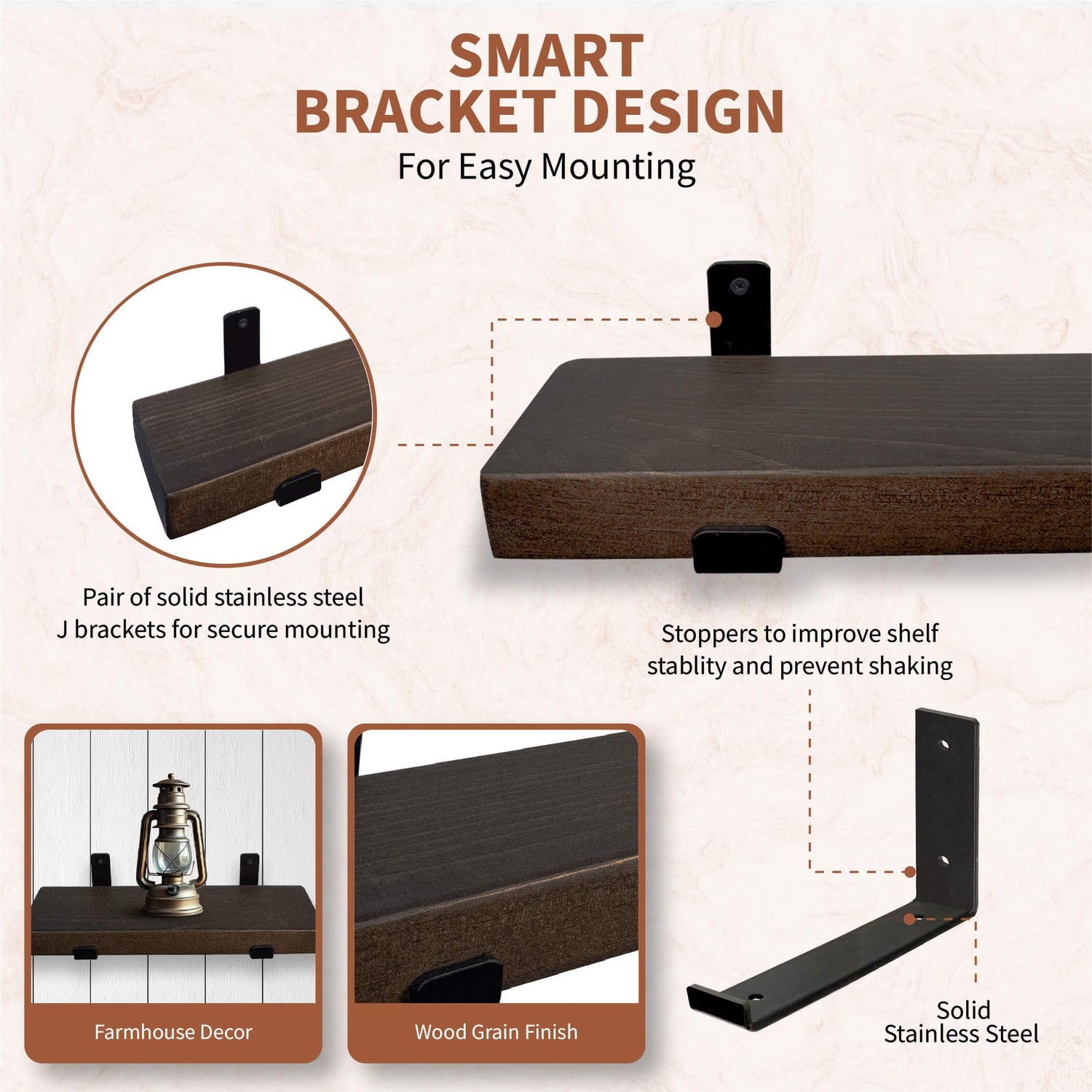 Rustic shelves with brackets