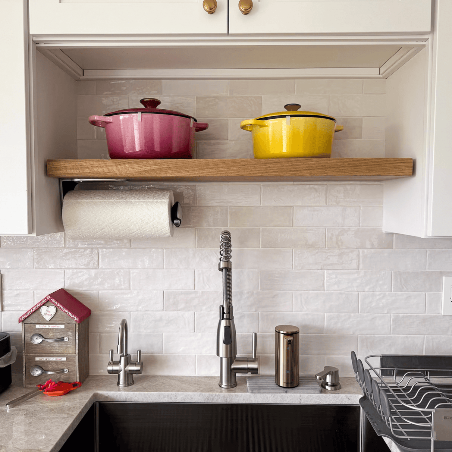 White oak shelf in a kitchen
