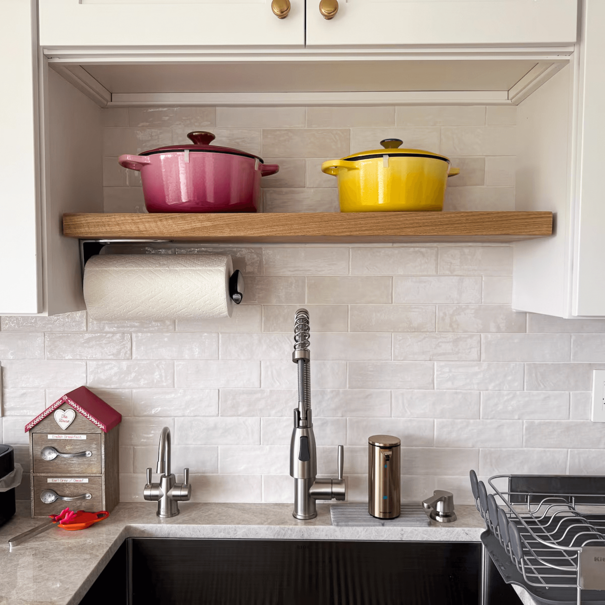 White oak shelf in a kitchen